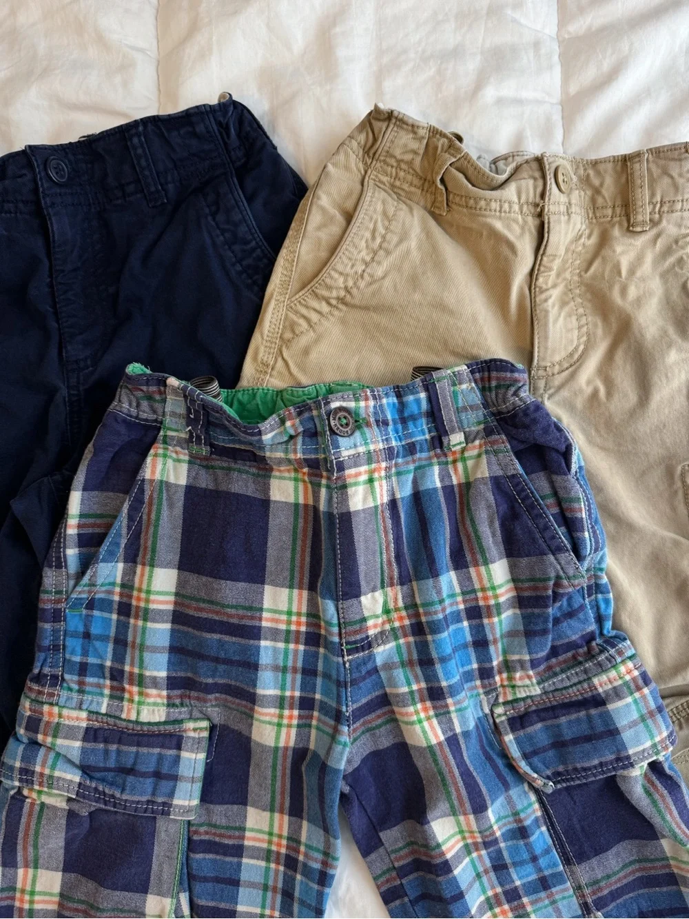 GAP Mini Boden Boys Cargo Shorts - Navy, Khaki & Blue Plaid Size 12 (set of 3)